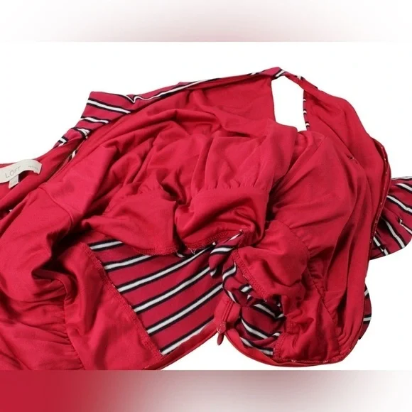 Ann Taylor Loft Women's Red, Black & Red Sleeveless Striped Dress Size MP - Picture 9 of 11
